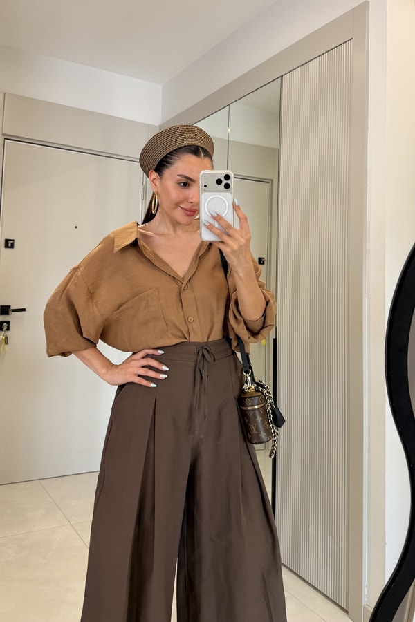 Stein Camel Oversize Yazlık Gömlek