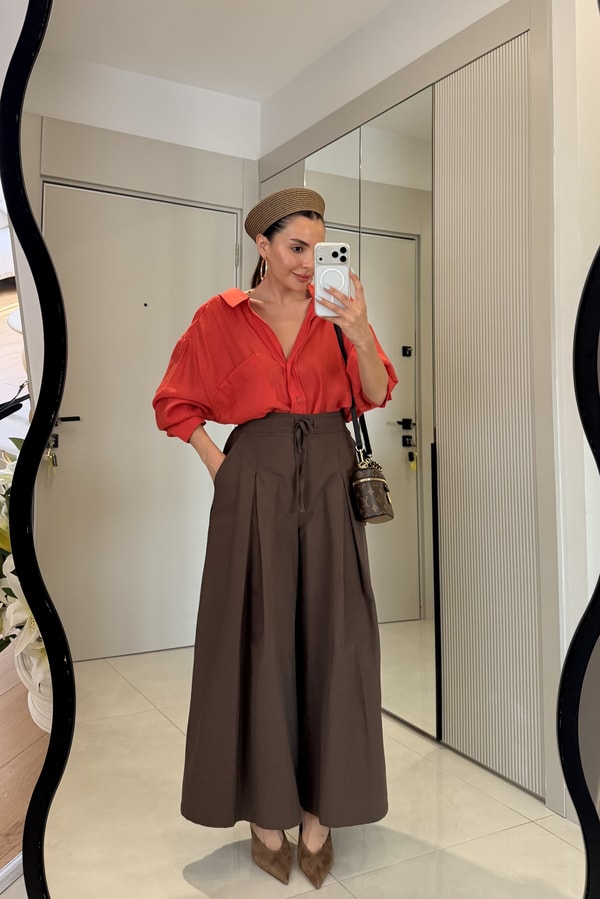 Stein Kırmızı Oversize Yazlık Gömlek