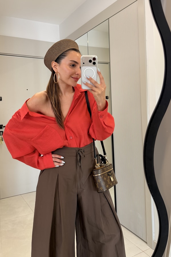 Stein Kırmızı Oversize Yazlık Gömlek