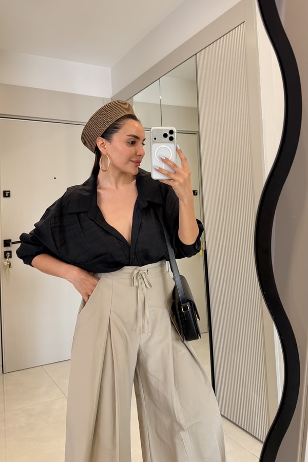 Stein Siyah Oversize Yazlık Gömlek