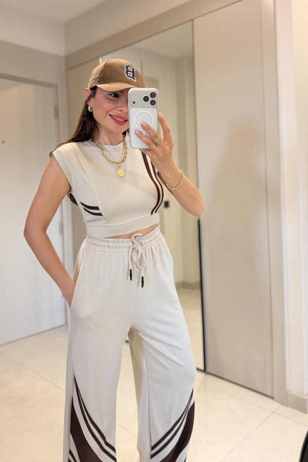 Stores Bej Şeritli Modal Eşofman Takımı