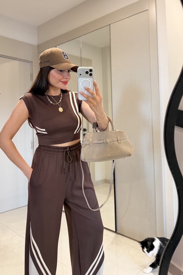 Stores Kahve Şeritli Modal Eşofman Takımı