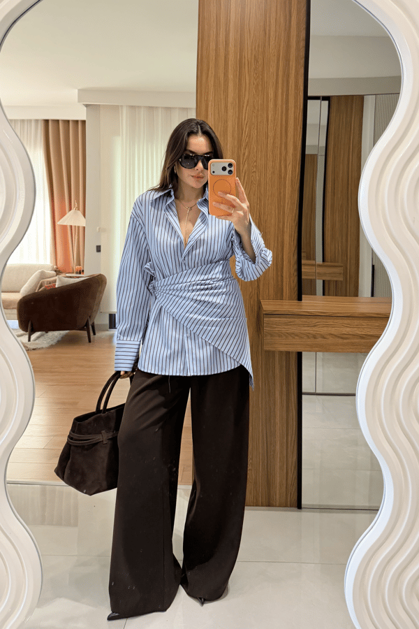 Strip Mavi Şallı Çizgili Gömlek