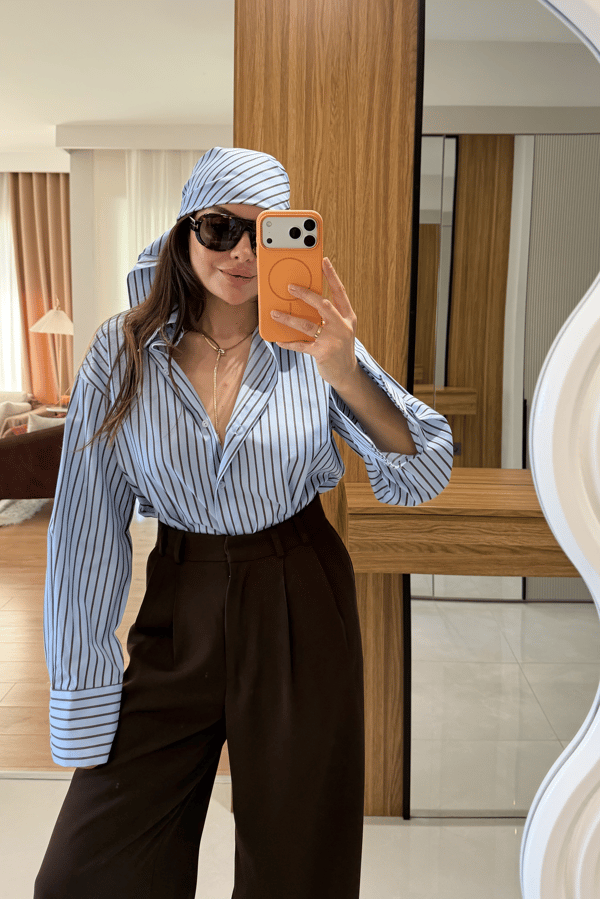 Strip Mavi Şallı Çizgili Gömlek