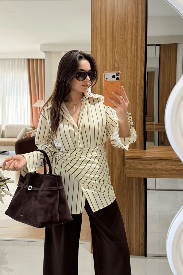 Strip Sarı Şallı Çizgili Gömlek