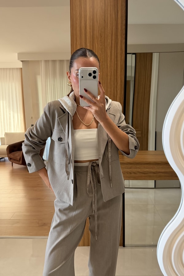 Survivar Taş Tasarım Kapüşonlu Premium Blazer Ceket