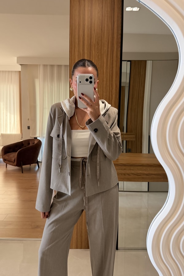 Survivar Taş Tasarım Kapüşonlu Premium Blazer Ceket