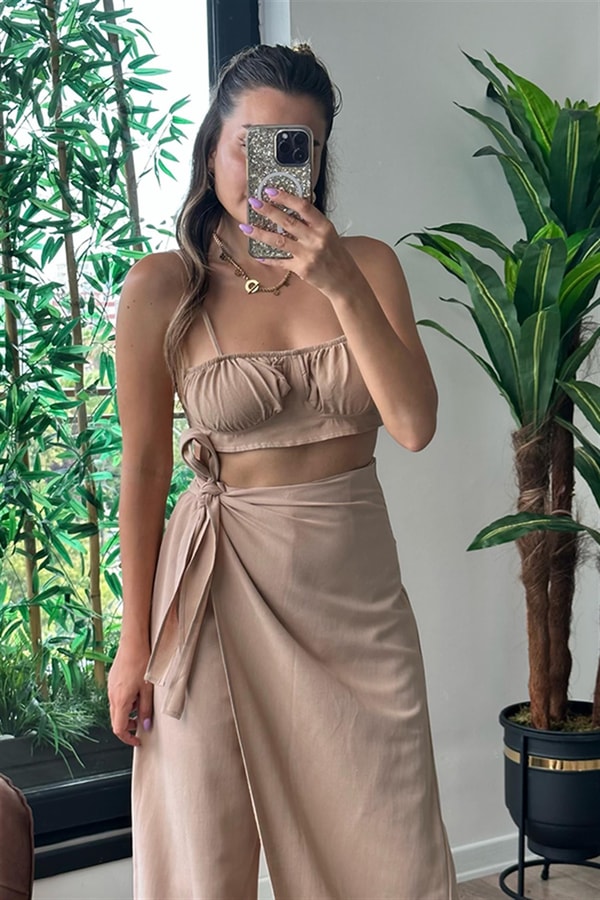 Sütlü Kahve keten crop top