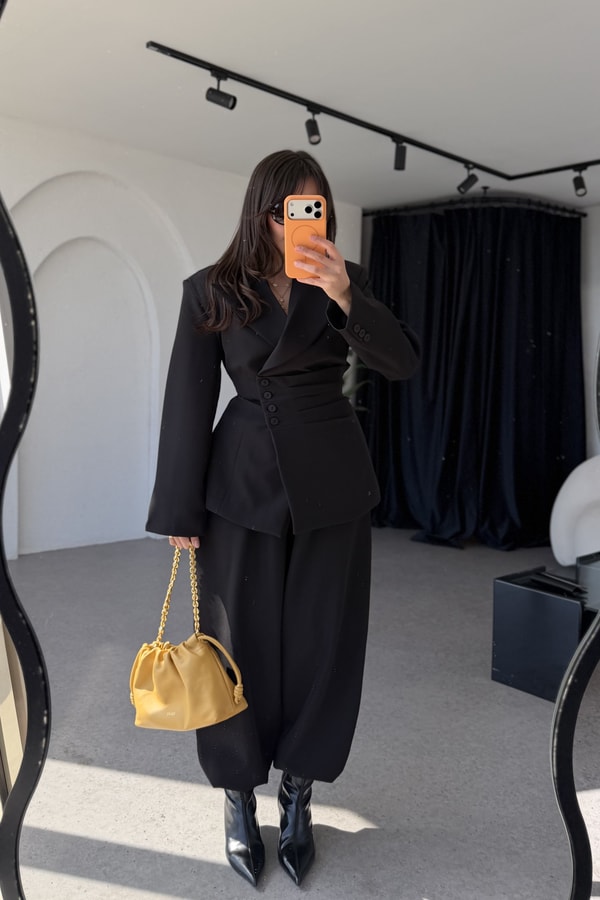 Tamara Siyah Premium Blazer Düğmeli Takım