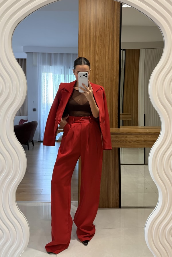 Tamy Kırmızı Blazer Pantolon Takım