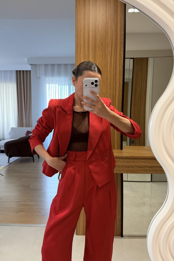 Tamy Kırmızı Blazer Pantolon Takım
