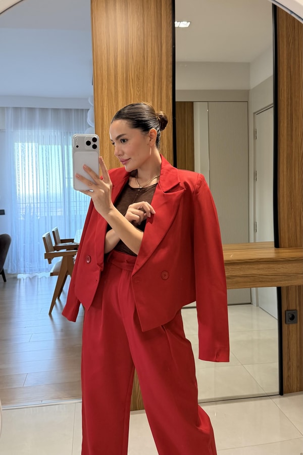 Tamy Kırmızı Blazer Pantolon Takım