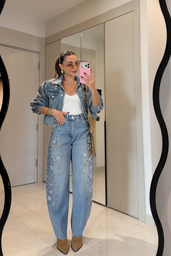 Tatiana Full Çakım Taş İşlemeli Denim Ceket