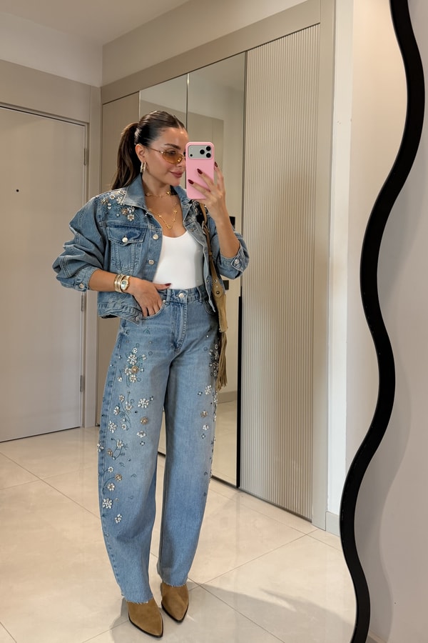 Tatiana Taş İşlemeli Baggy Jean