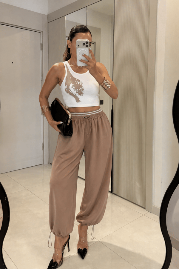 Tendai Lastikli Pantolon Crop Takım