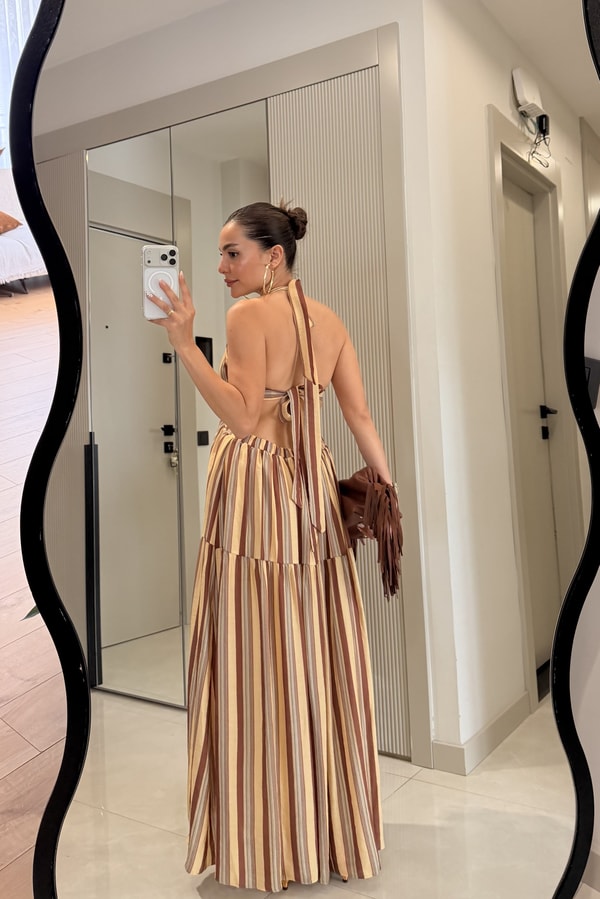Thalia Çizgili Bohem Maxi Elbise