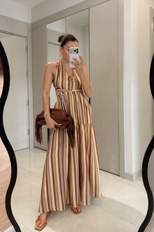 Thalia Çizgili Bohem Maxi Elbise