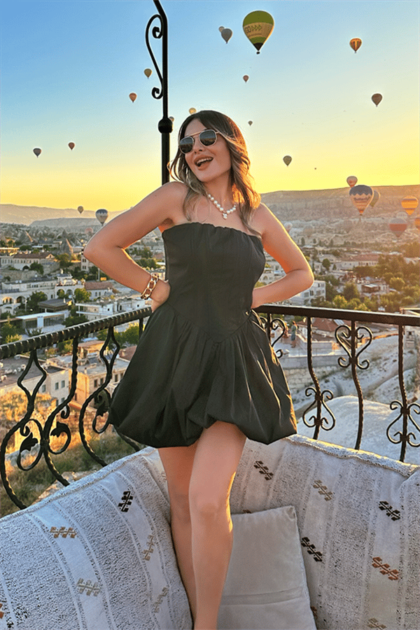 Tiana straplez siyah mini elbise