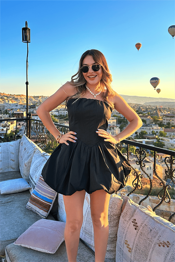 Tiana straplez siyah mini elbise