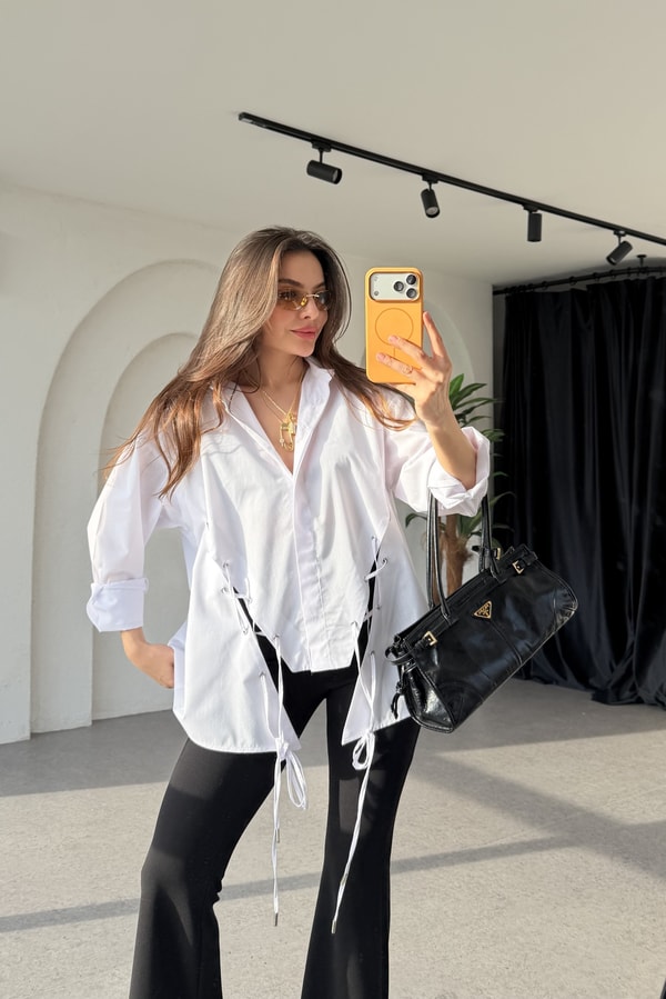 Tilly Beyaz Kuşgözü Detaylı Gömlek