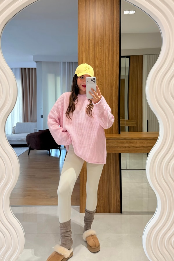 Tini Pembe Bisiklet Yaka Kazak 