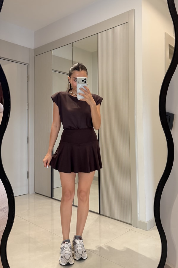Tokyo Kahve Oys İçi Şortlu Tenis Eteği