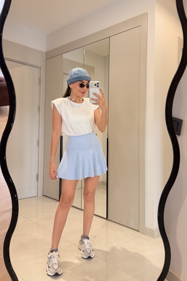 Tokyo Mavi Oys İçi Şortlu Tenis Eteği