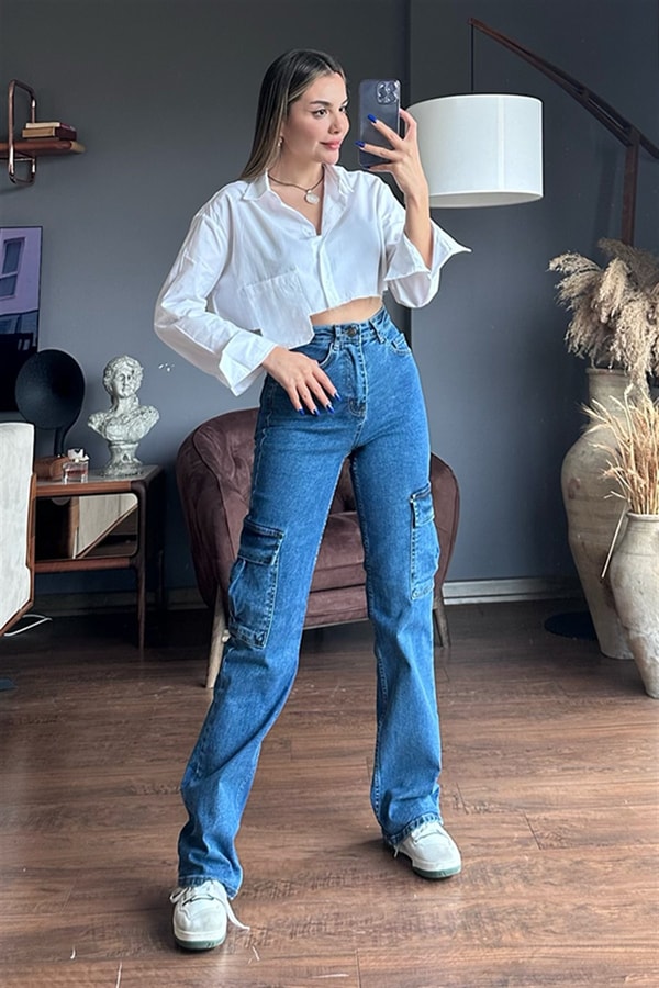 Topshop darkblue kargo pantolon