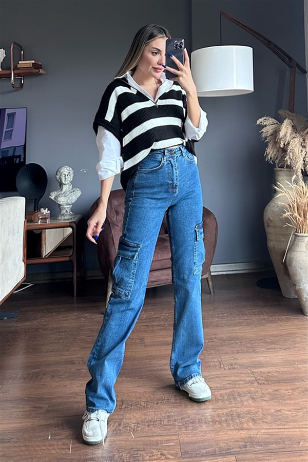 Topshop darkblue kargo pantolon