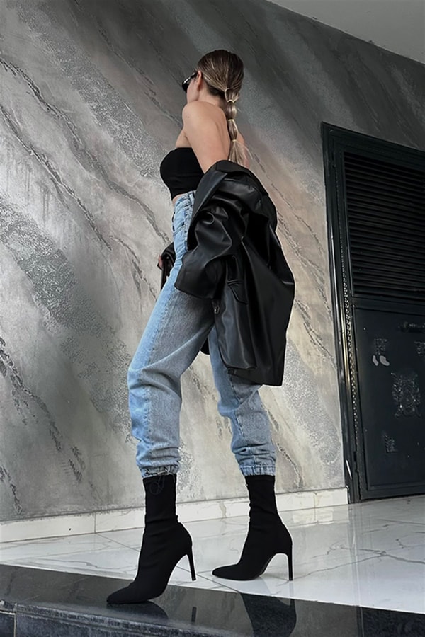Twist paçası lastikli mom jean
