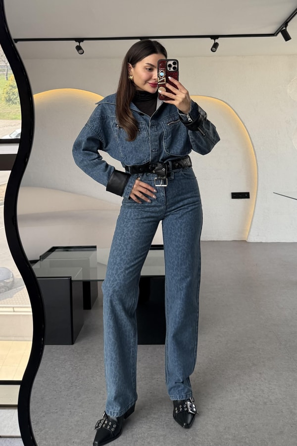 Vagner Denim Leopar Desen Takım 
