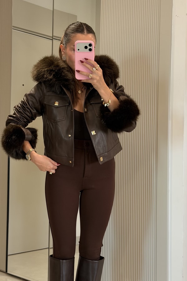 Valeria Kahve İçi Kürk Astarlı Premium Deri Mont