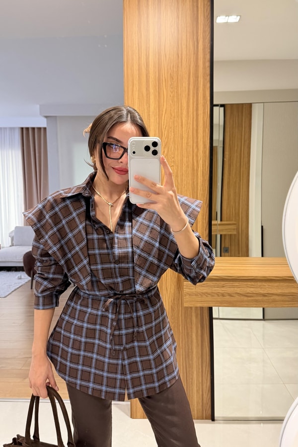 Valeria Kahve Şallı Ekose Gömlek