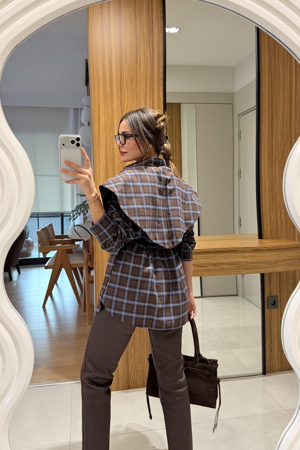 Valeria Kahve Şallı Ekose Gömlek