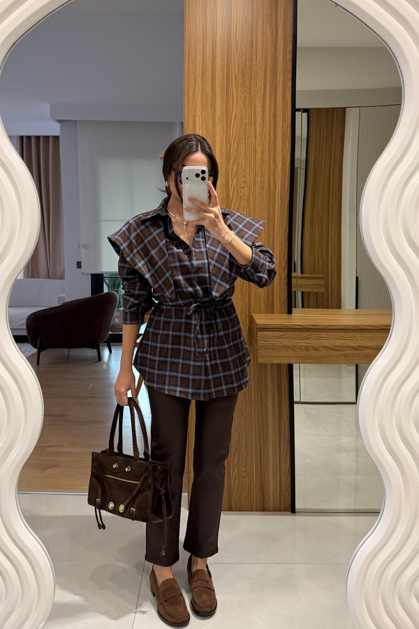 Valeria Kahve Şallı Ekose Gömlek