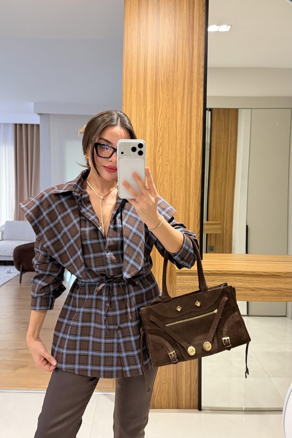 Valeria Kahve Şallı Ekose Gömlek