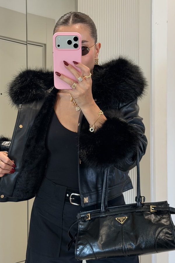 Valeria Siyah İçi Kürk Astarlı Premium Deri Mont