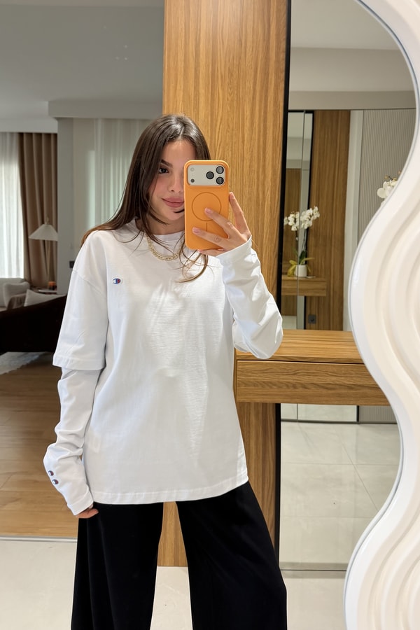Vance Beyaz Parça Kollu Basic Tshirt