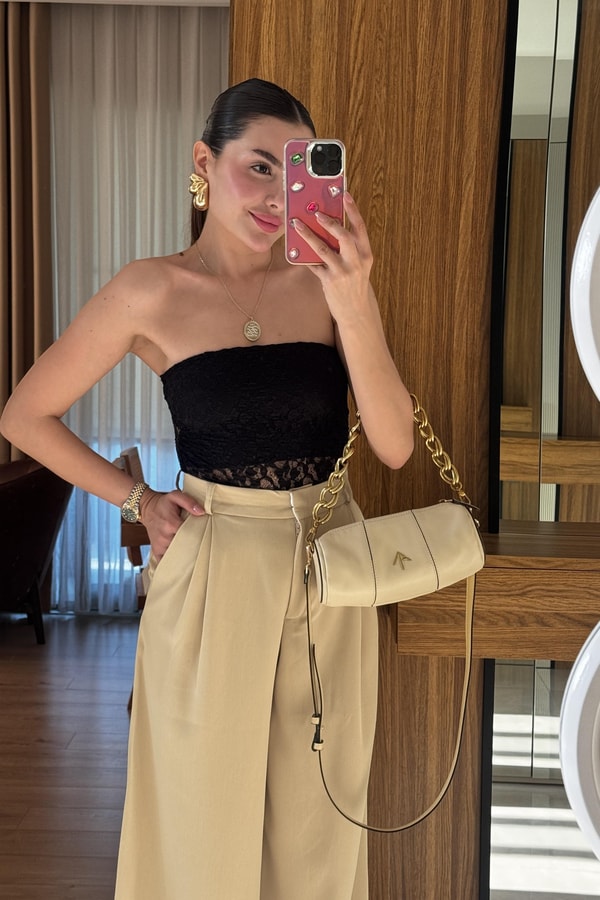Velira Siyah Straplez Dantel Bodysuit 