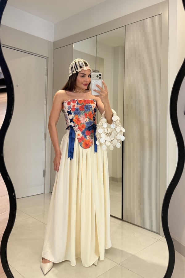Venice Krem Astarlı Maxi Etek