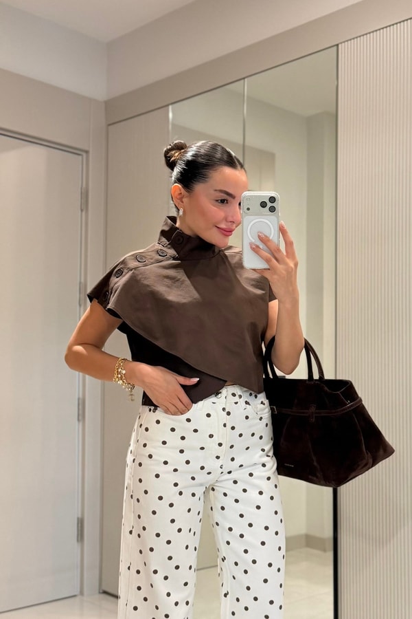 Verona Kahve Dik Yaka Poplin Gömlek