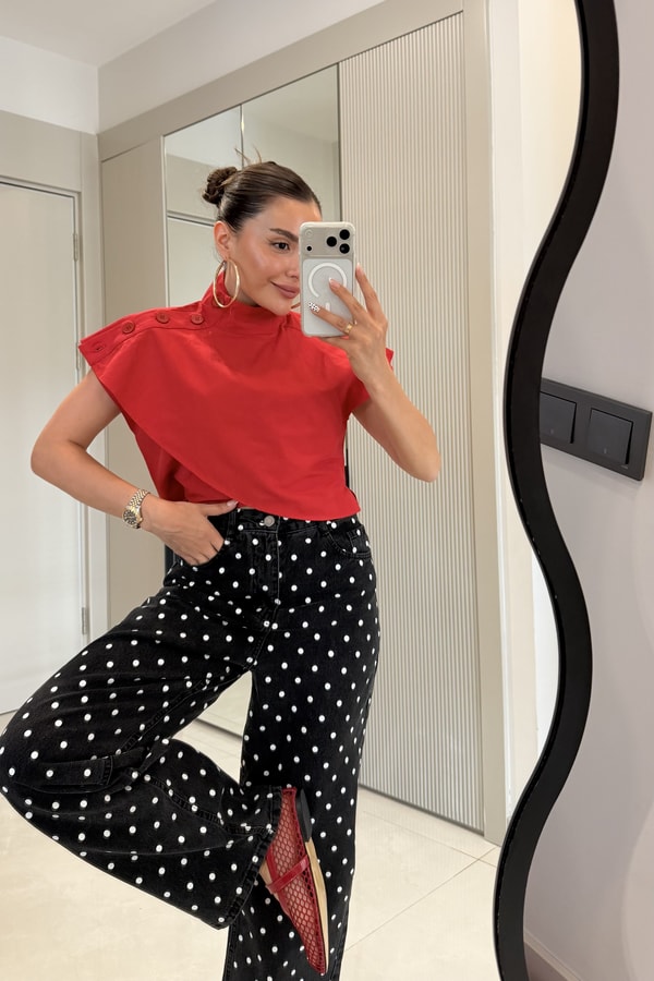 Verona Kırmızı Dik Yaka Poplin Gömlek
