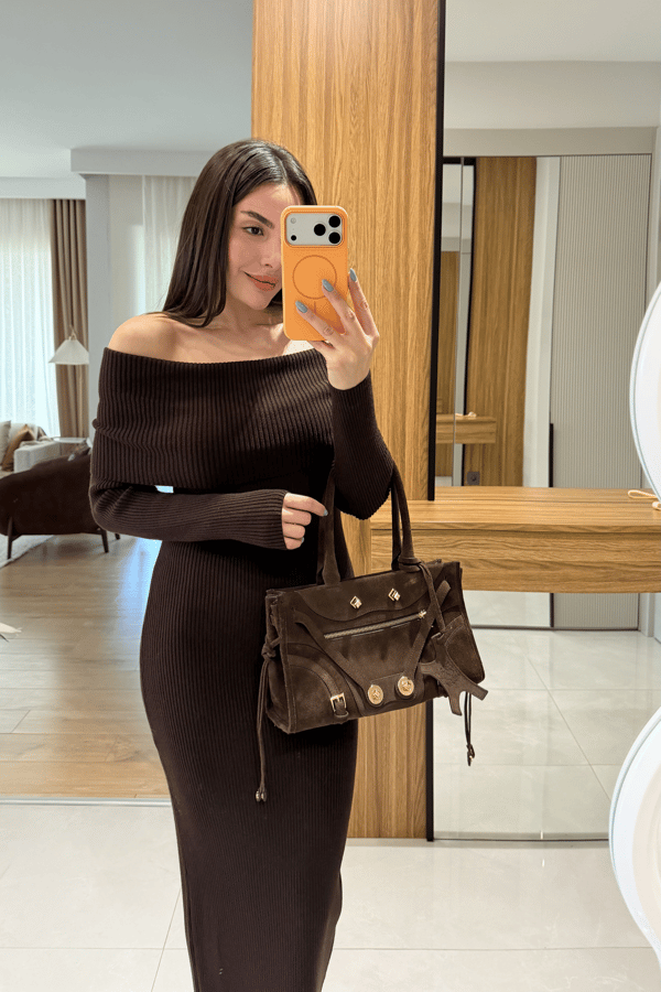 Vestido Kahve Madonna Triko Elbise