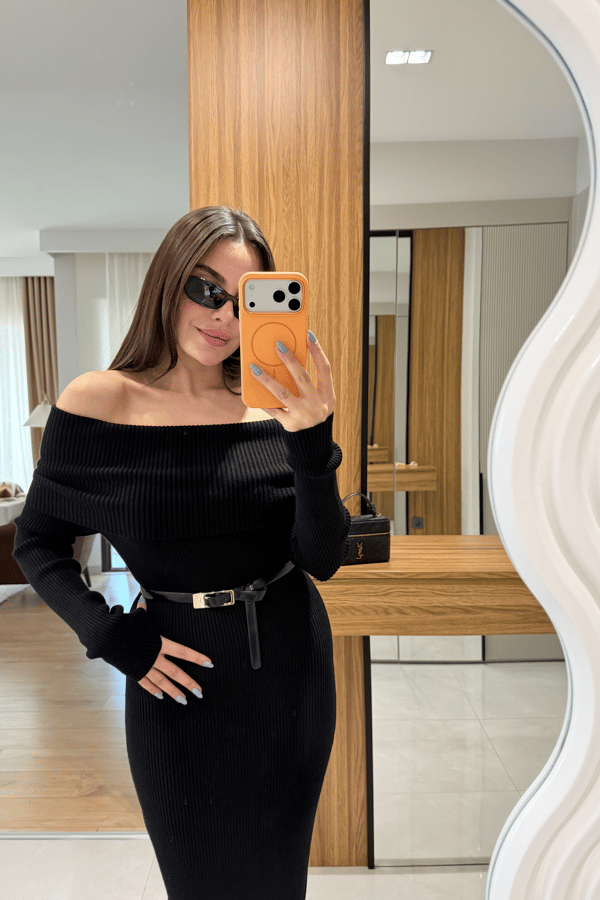 Vestido Siyah Madonna Triko Elbise
