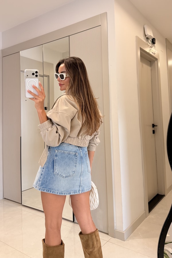 Vionna Taş Kruvaze Kemerli Bomber Ceket