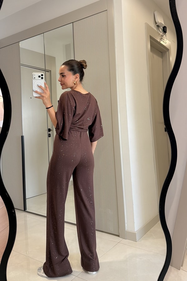 Visha Kahve Modal Simli Takım
