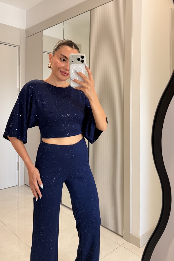 Visha Lacivert Modal Simli Takım