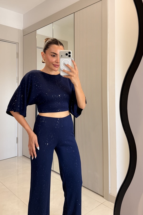 Visha Lacivert Modal Simli Takım