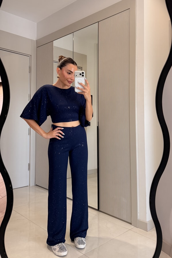 Visha Lacivert Modal Simli Takım