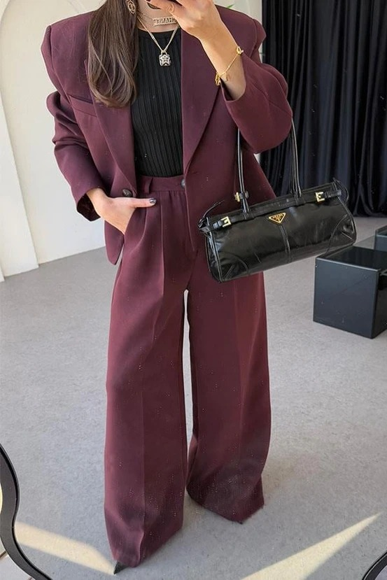 Vitabella Bordo Premium Blazer Takım